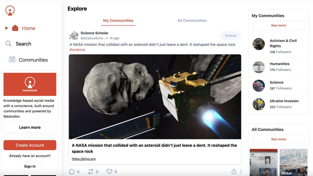 Mastodon Communities: Curated Content from Newsmast
